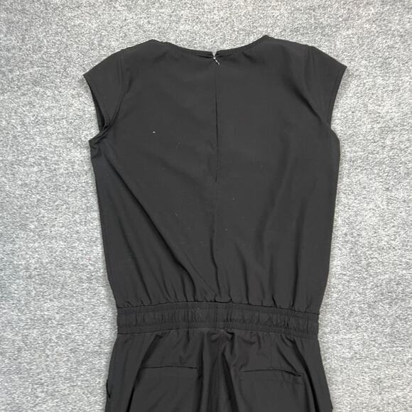 Albion Jumpsuit Women Small Black Ankle Zip Cap Sleeve Smocked Tie Waist BackZip - Picture 11 of 13